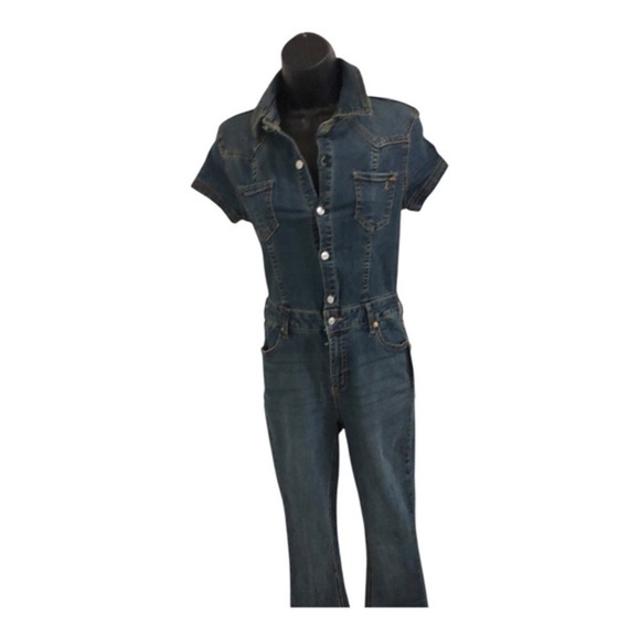 Juicy Couture baby boot western button front dark tinted denim jeans jumpsuit XS - Picture 4 of 16